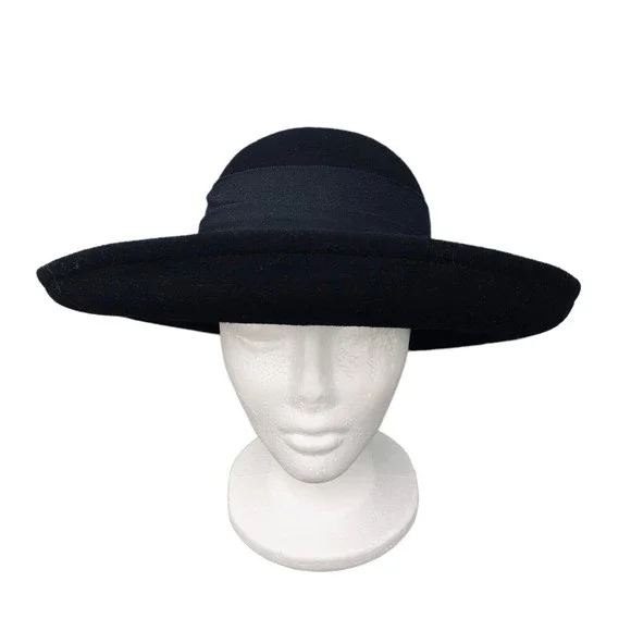 VTG Betmar 80\'s Wide Brim Black Bowler Style Wool Hat W/Ribbon Band And Bow Black 1980s 100% Wool Vintage Hats for Women for sale | eBay main image 4